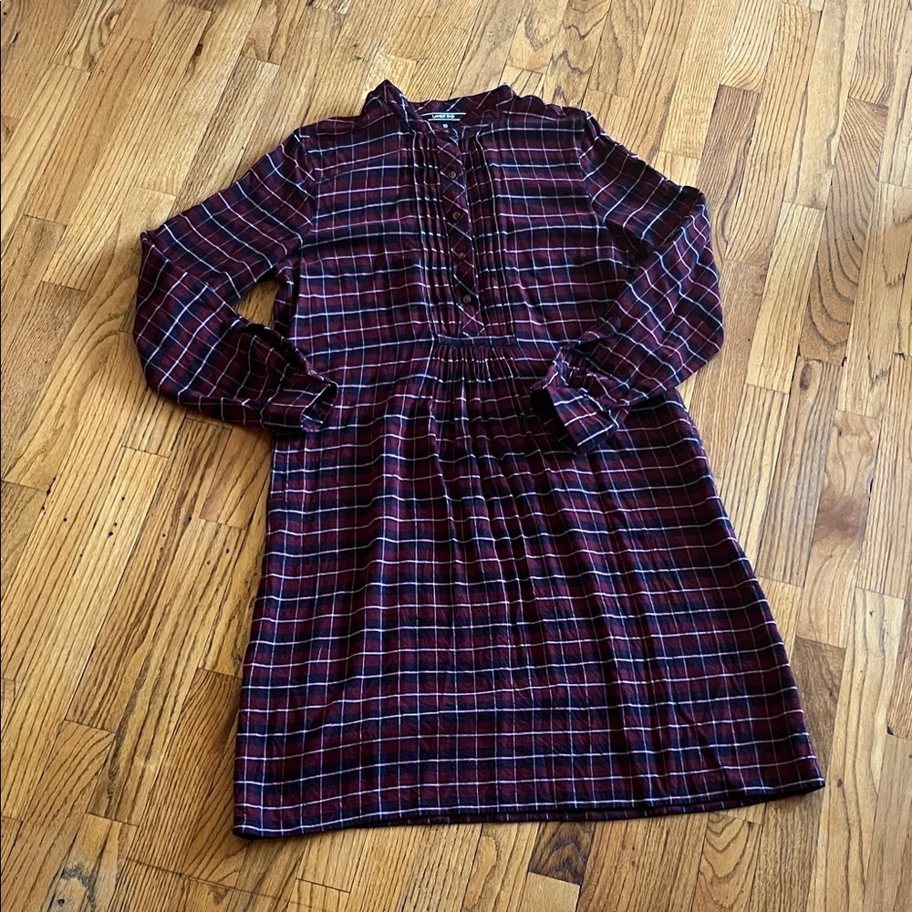Lands' End Burgundy and Navy Plaid Button-Front Tunic